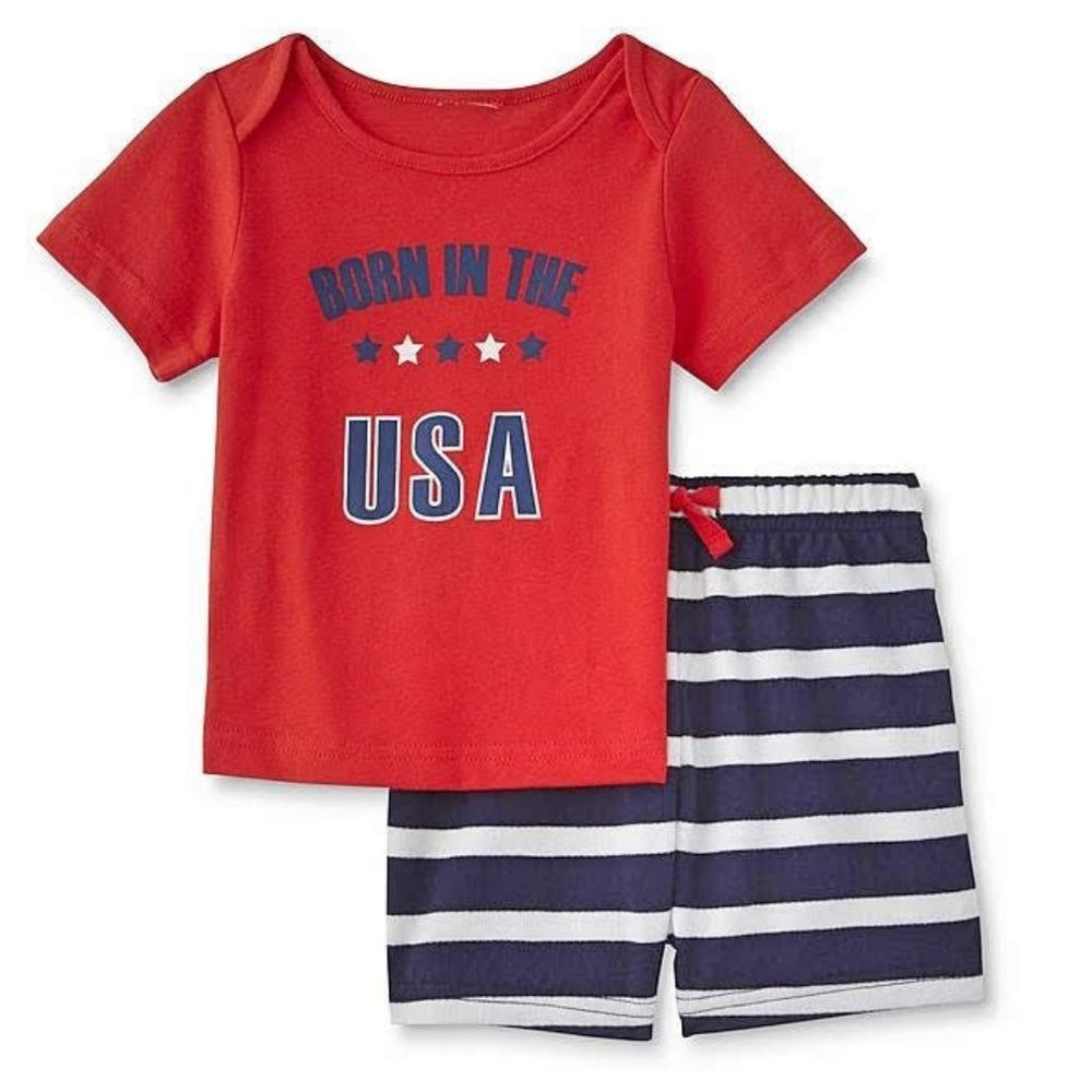 5/$20 NEW 2Pc NB Boys Red White & Blue Born in the USA Tee & Shorts Outfit